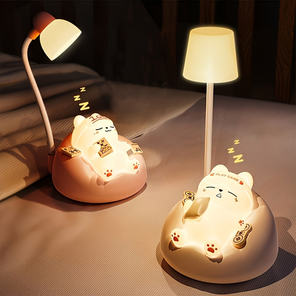1pc LiHangStar Soft Cat Night Light - USB Rechargeable, 3-Level Brightness Pat Lamp, Bedroom Bedside & Office Decor, Stress-Relieving LED Table Light with Cute Cartoon Design, Ideal Holiday Gift, LED Lights for Bedroom