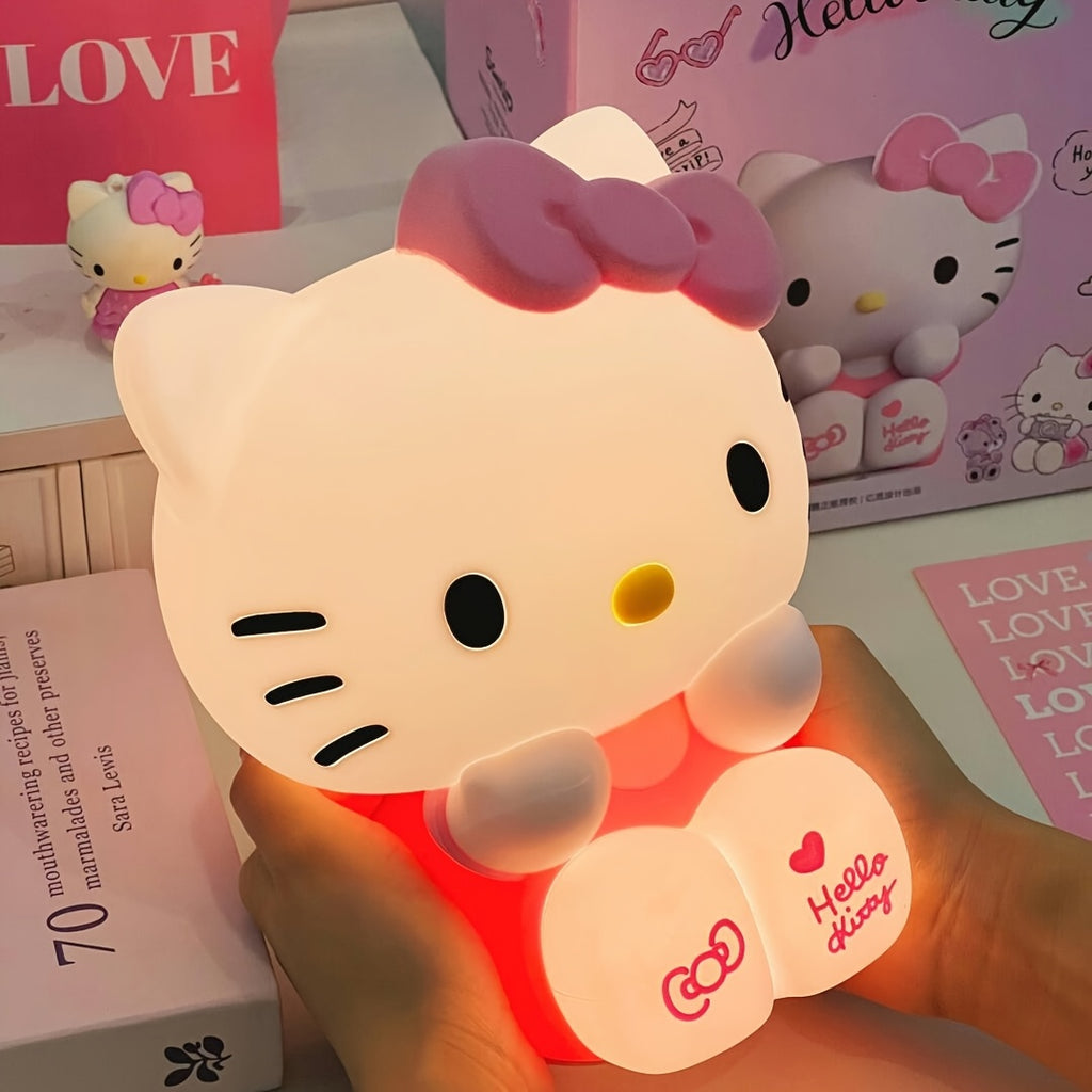 [Cute Hello Kitty] Sanrio Hello Kitty Pink USB Night Light | Cute Style Silicone Soft Touch 2-level Adjustable 3-Color Light Remote Control Built-in 1200mAh Battery Supports USB Charging For Decoration Bedroom Sleeping Daily Or Birthday Gifts