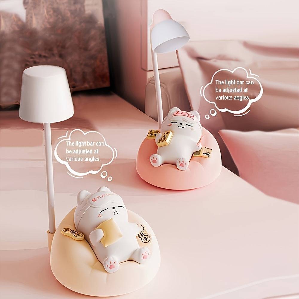1pc LiHangStar Soft Cat Night Light - USB Rechargeable, 3-Level Brightness Pat Lamp, Bedroom Bedside & Office Decor, Stress-Relieving LED Table Light with Cute Cartoon Design, Ideal Holiday Gift, LED Lights for Bedroom