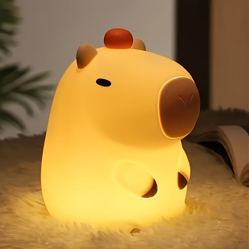 1pc CAPYBARA Orange Night Light, Bedroom Sensing Tap Light, Sleep Companion Bedside Lamp, Birthday & Christmas Gift, Yellow Plastic, USB Powered, White Light, 36V Max, 1200mAh Rechargeable Battery, No Electronic Parts