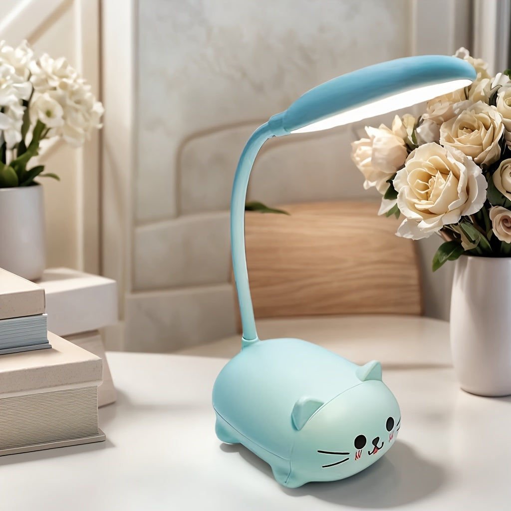 Cute LED Night Light Table Lamp Touch LED Reading Desk Lamp Night Light Rechargeable LED Small Desk Lamp, Adjustable Goose Neck, Dimmable Cute Desk Lamp