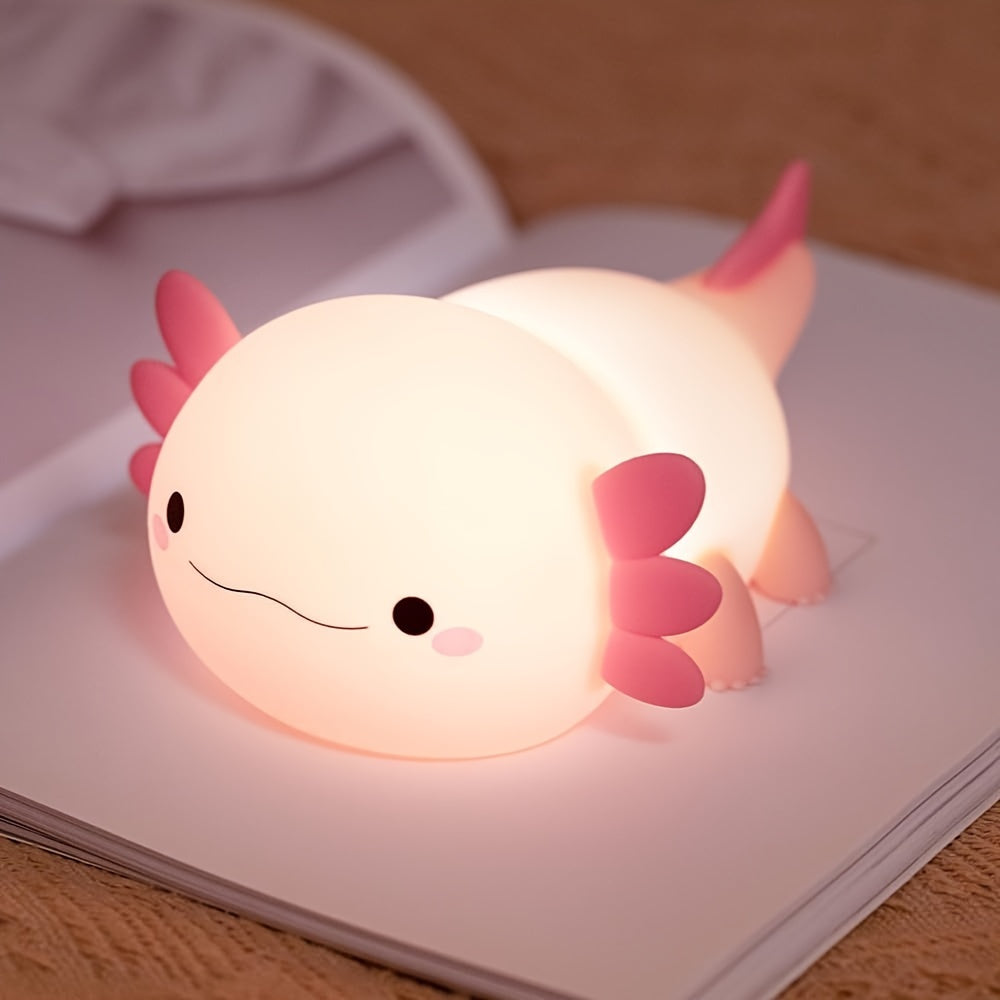Anime Axolotl Night Light - Cute Pink Silicone, Dimmable Rechargeable LED, 1200mAh Lithium Battery, USB Charging, Touch Lamp for Bedside Decor