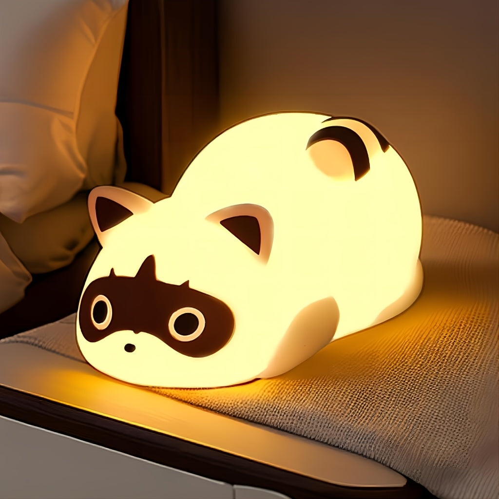 Cute Raccoon LED Night Light - Touch-Controlled, Rechargeable, Dimmable Table Lamp with Adorable Animal Design for Bedroom Decor, mothers day gifts, Cozy Ambient Lighting for Home, Easter gifts