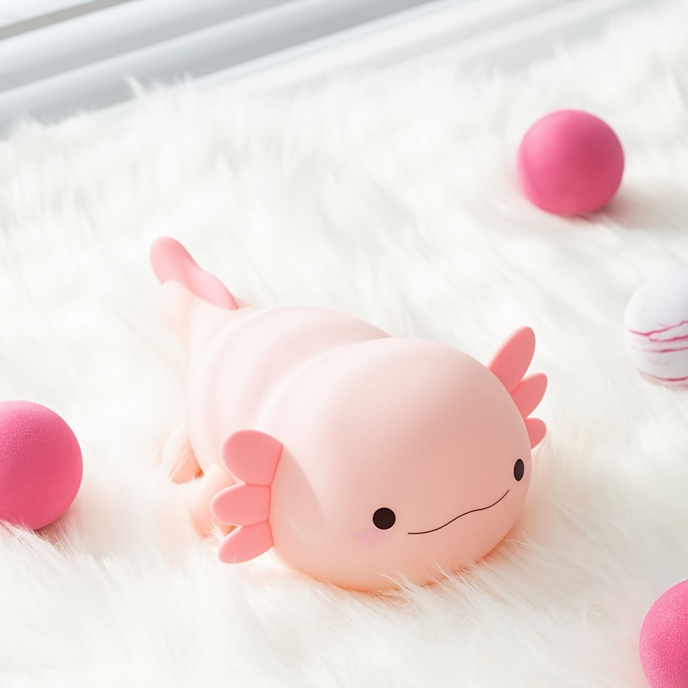 Anime Axolotl Night Light - Cute Pink Silicone, Dimmable Rechargeable LED, 1200mAh Lithium Battery, USB Charging, Touch Lamp for Bedside Decor