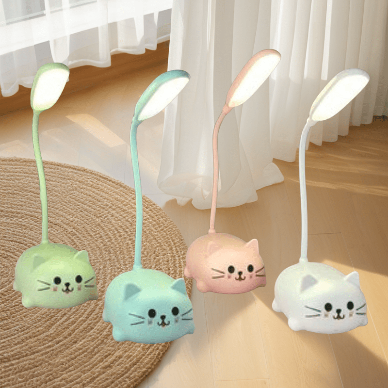 1PC adjustable small desk lamp, cartoon cute cat night light, USB rechargeable LED desk lamp, eye friendly warm white desk lamp (Suhehua)