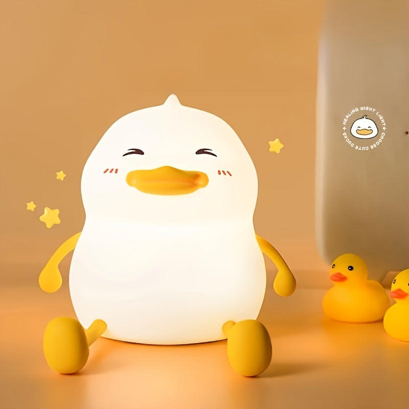 Adorable Fatty Duck Tap Lamp - USB Rechargeable Adjustable Brightness Night Light with Cute Cartoon Design, Soft Glow for Bedroom Decor, Creative Birthday Gift for Home & Office, Duck Decor, Playful Design, Durable Plastic