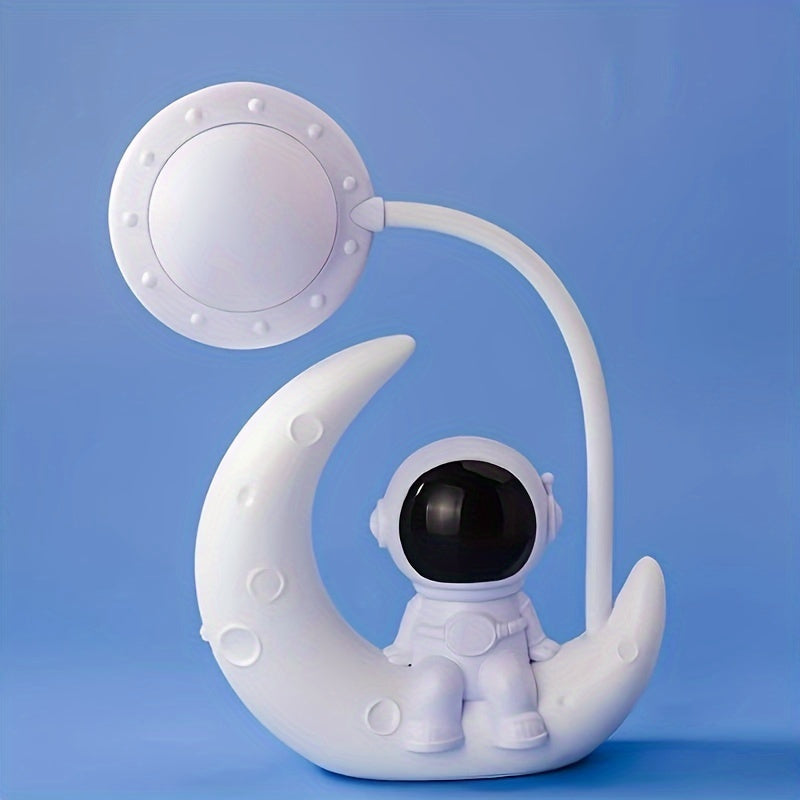 1pc Astronaut on Moon LED Nightlight - USB Rechargeable, Adjustable Brightness, Color-Changing Desk Lamp, Contemporary Style with Umbrella-Holding Astronaut Design, Ideal for Bedroom Decor and Christmas Gift, Ambient Lighting|Astronaut Theme|Painted