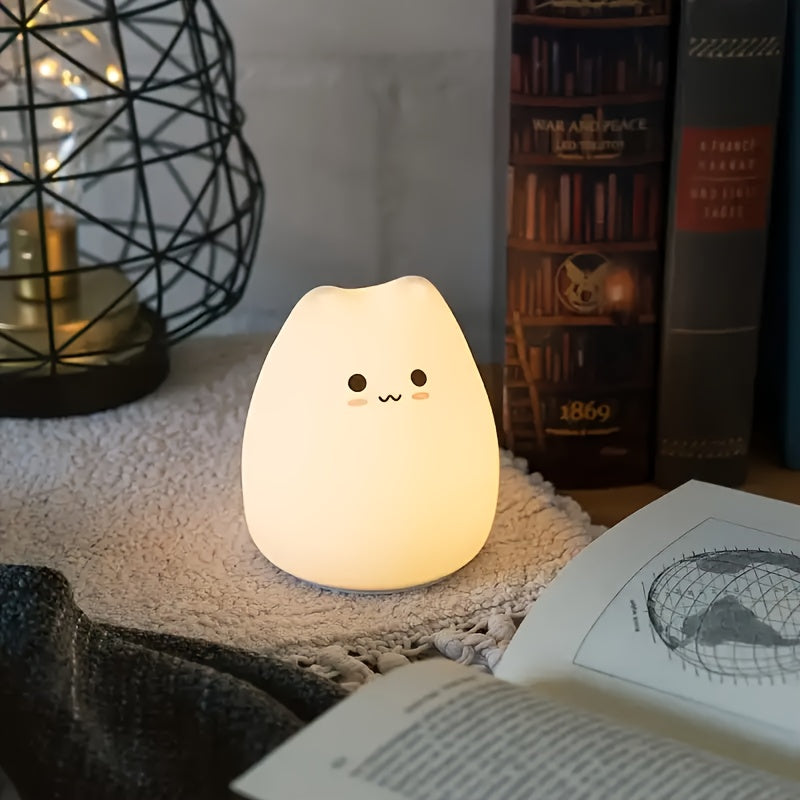 Adorable Cat Night Light - Touch-Activated, USB-Powered Bedside Lamp with Warm White & Multicolor Modes, Cute Blush Cat Design, Perfect for Room or Cozy Bedroom Ambiance | Durable Animal-Themed Decor