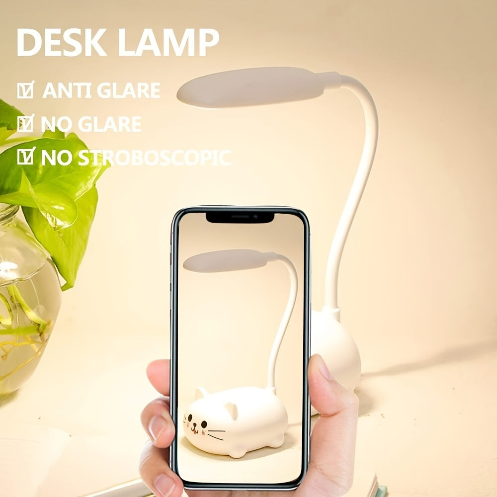 1pc Adjustable Table Lamp, Cartoon Cute Cat Night Light, USB Rechargeable LED Table Light, Child Eye Protection Warm White Desk Lamp