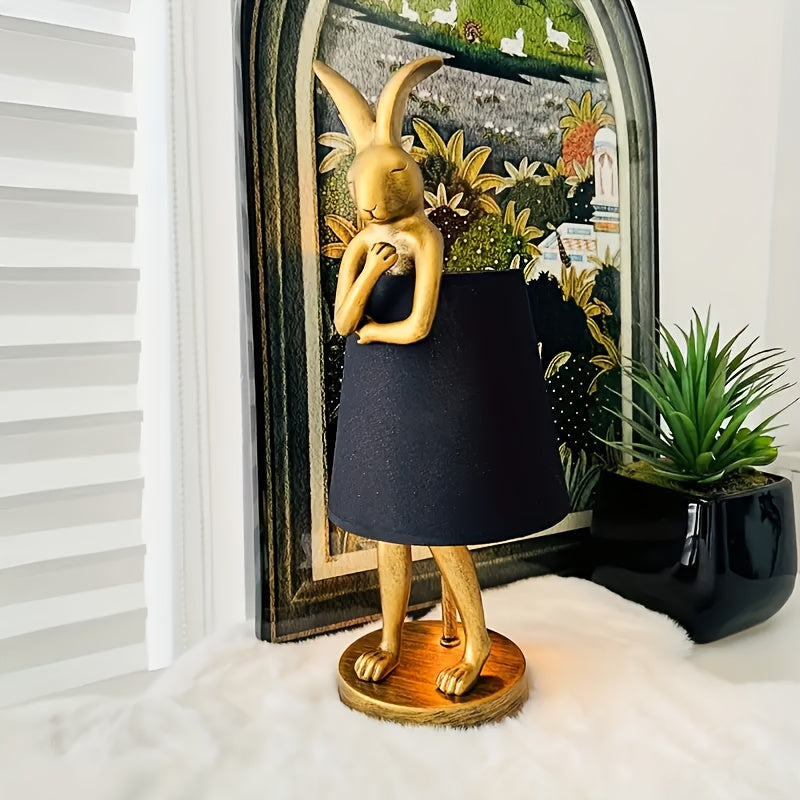 Cute Rabbit Animal Table Lamp, Creative Lampshade Apron With LED Light Source Dimmable White/black Linen Lampshade, 15.7-inch Bedside Table, Living Room, Office, Restaurant, Bar, Valentine'S Day Gift Decoration Gift Lamp.